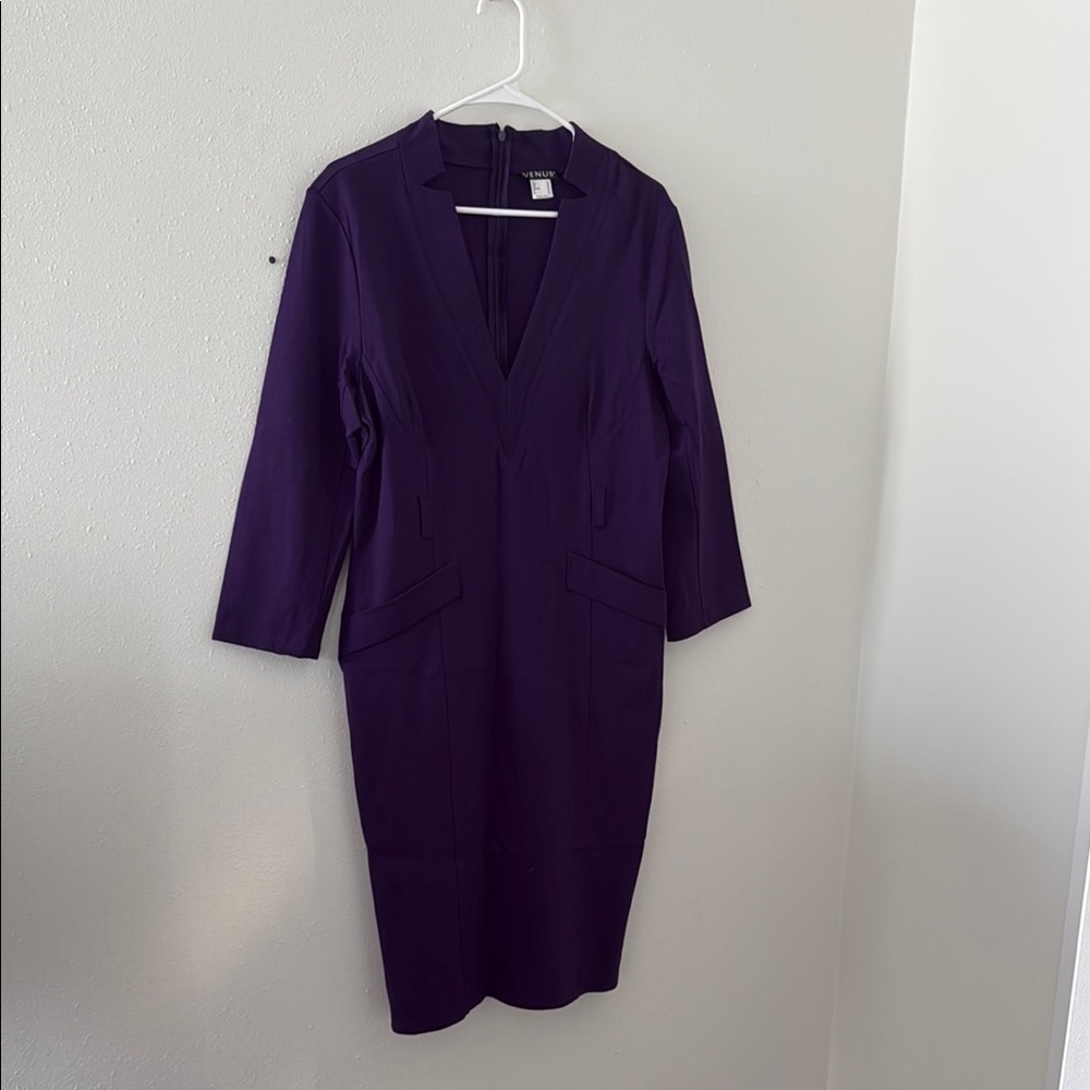 VENUS Purple Sheath Dress V-Neck 3/4 Sleeve